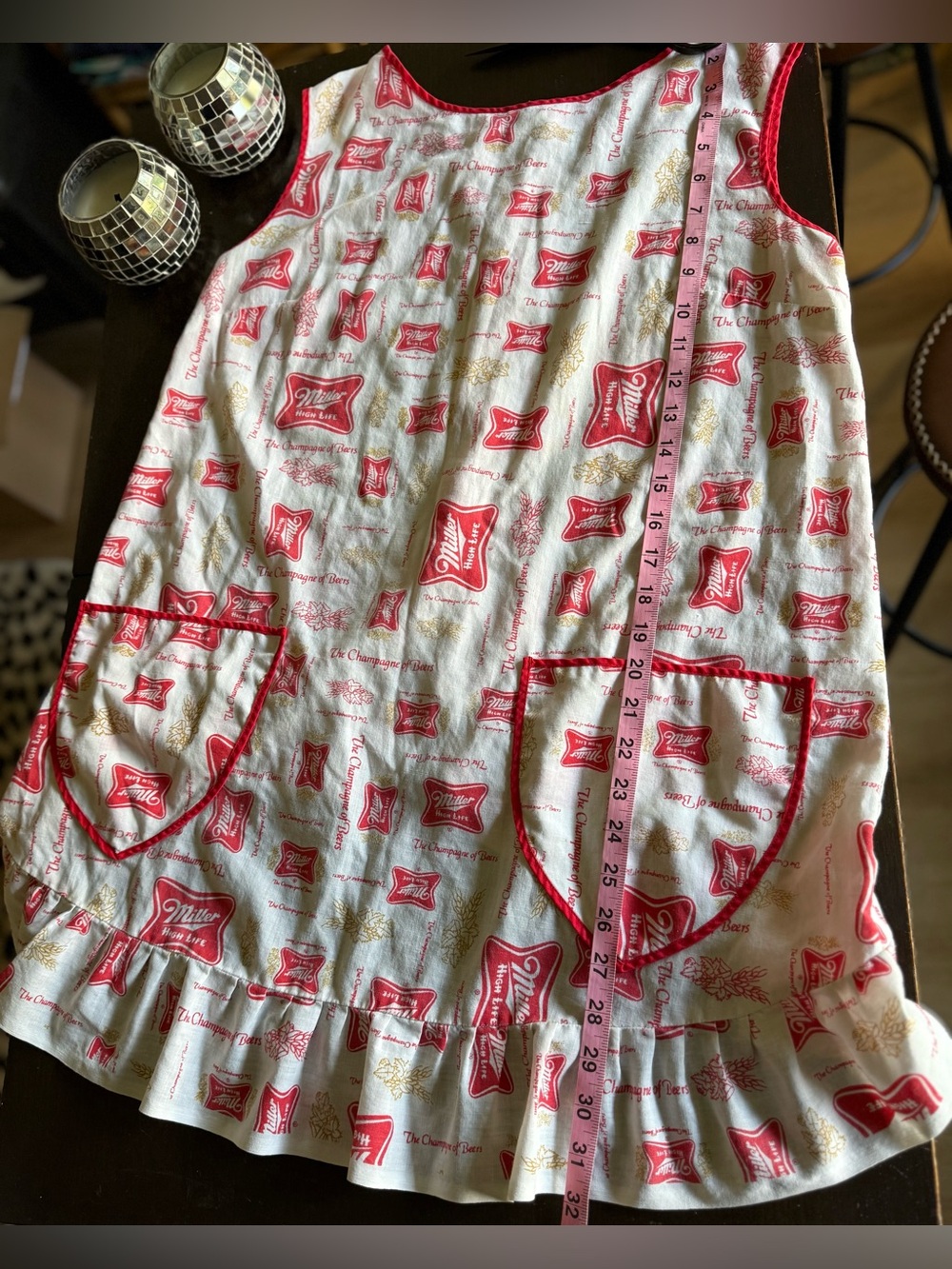 Vintage Miller Beer Print Apron Dress Pinafore  in White and Red - Picture 6 of 6